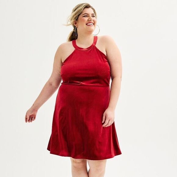 NWT Red Velvet Shimmer Halter Dress Size XL - Picture 1 of 3